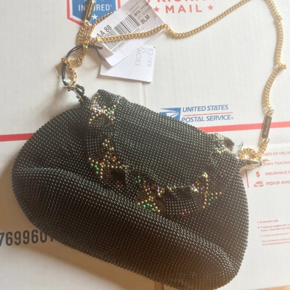 From St Xavier beaded gem embellished fold over MERCURY clutch bag